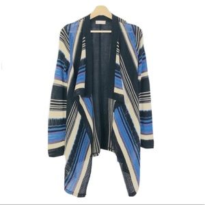 Altar’d State Striped Cardigan Sweater Open Front Blue Tan Sz S